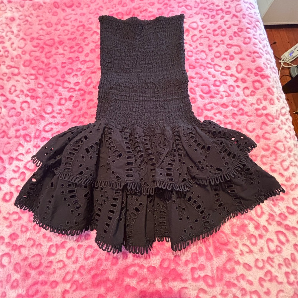 Black Strapless Eyelet Dress